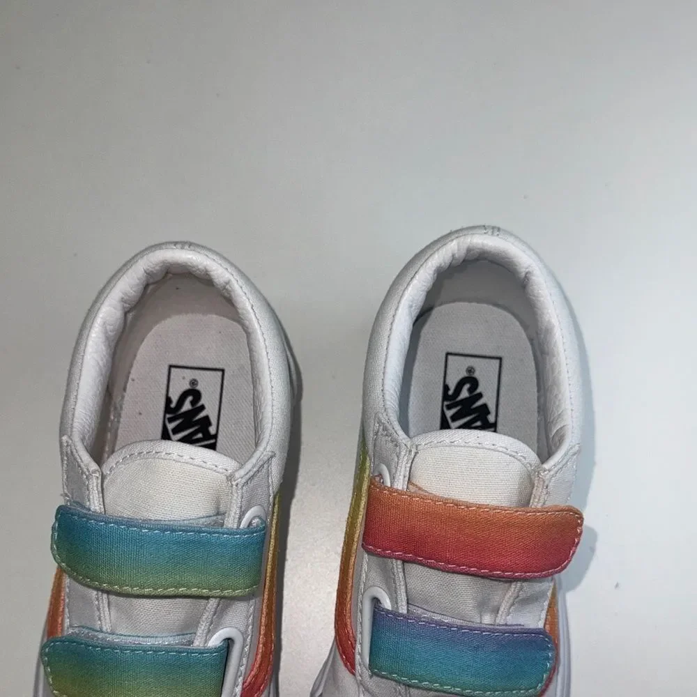🔥Vans Kids White Sneakers with Rainbow Straps Sz 2 New